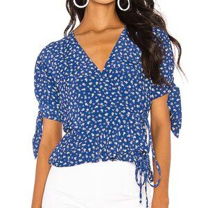 Faithfull the Brand Floral Lucy Wrap Top Blue White Size XS